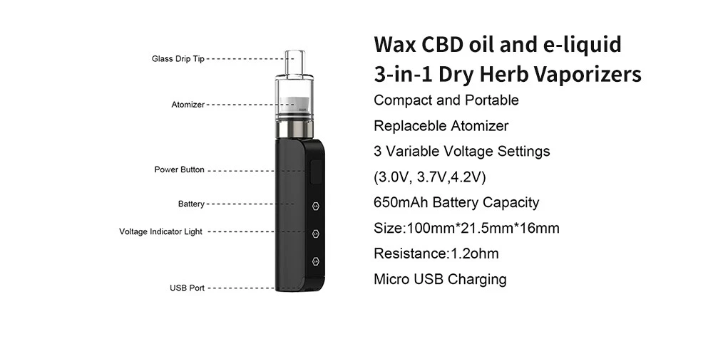 Wax CBD oil and e-liquid 3-in-1 Dry Herb Vaporizers